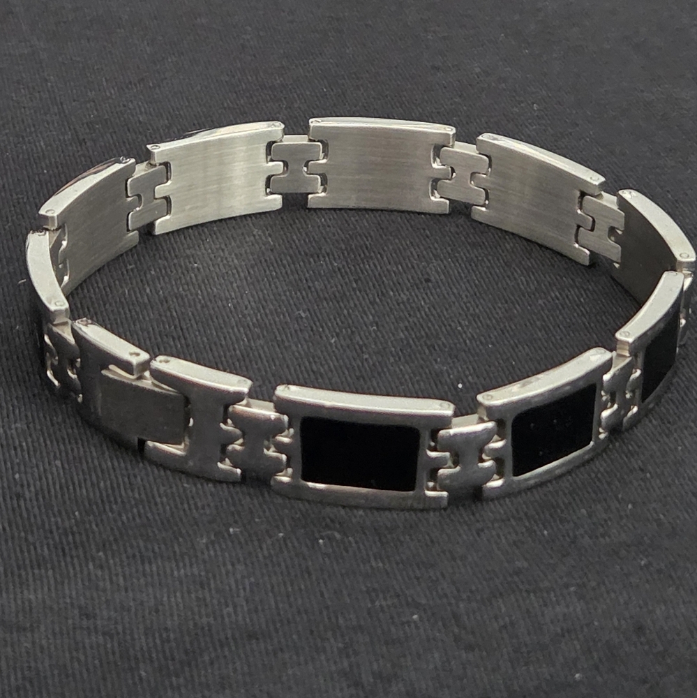 9½" Unisex Silver Stainless Steel/Enamel Y2K Bracelet